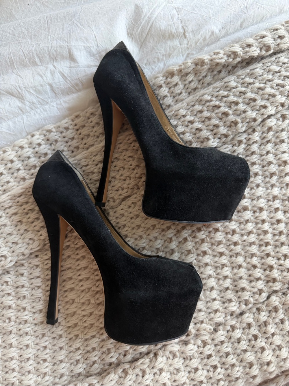 Sam Edelman Alexa Black Suede Platform High Heel open Toe Pumps 7.5